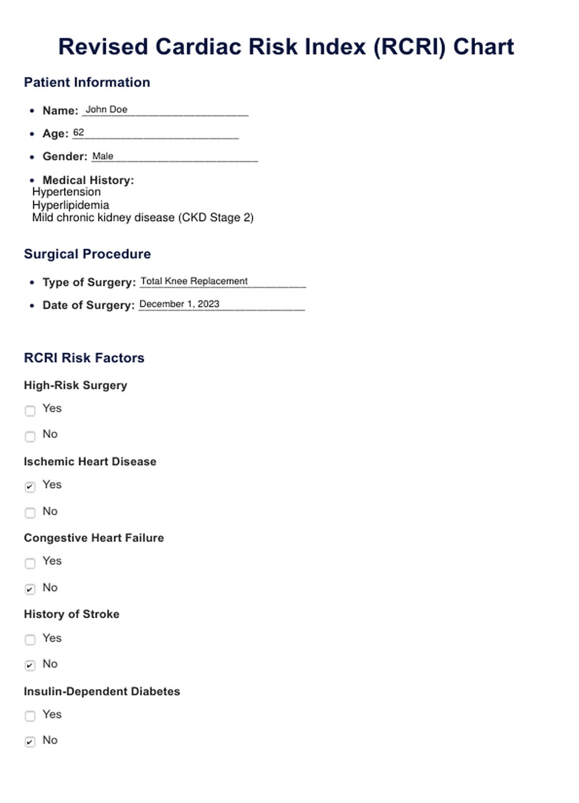 Revised Cardiac Risk Index Chart & Example | Free PDF Download