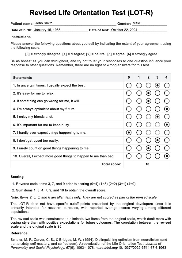 Revised Life Orientation Test (LOT-R) PDF Example