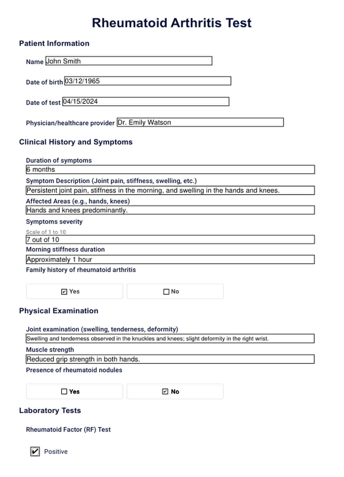 Prueba de artritis reumatoide PDF Example