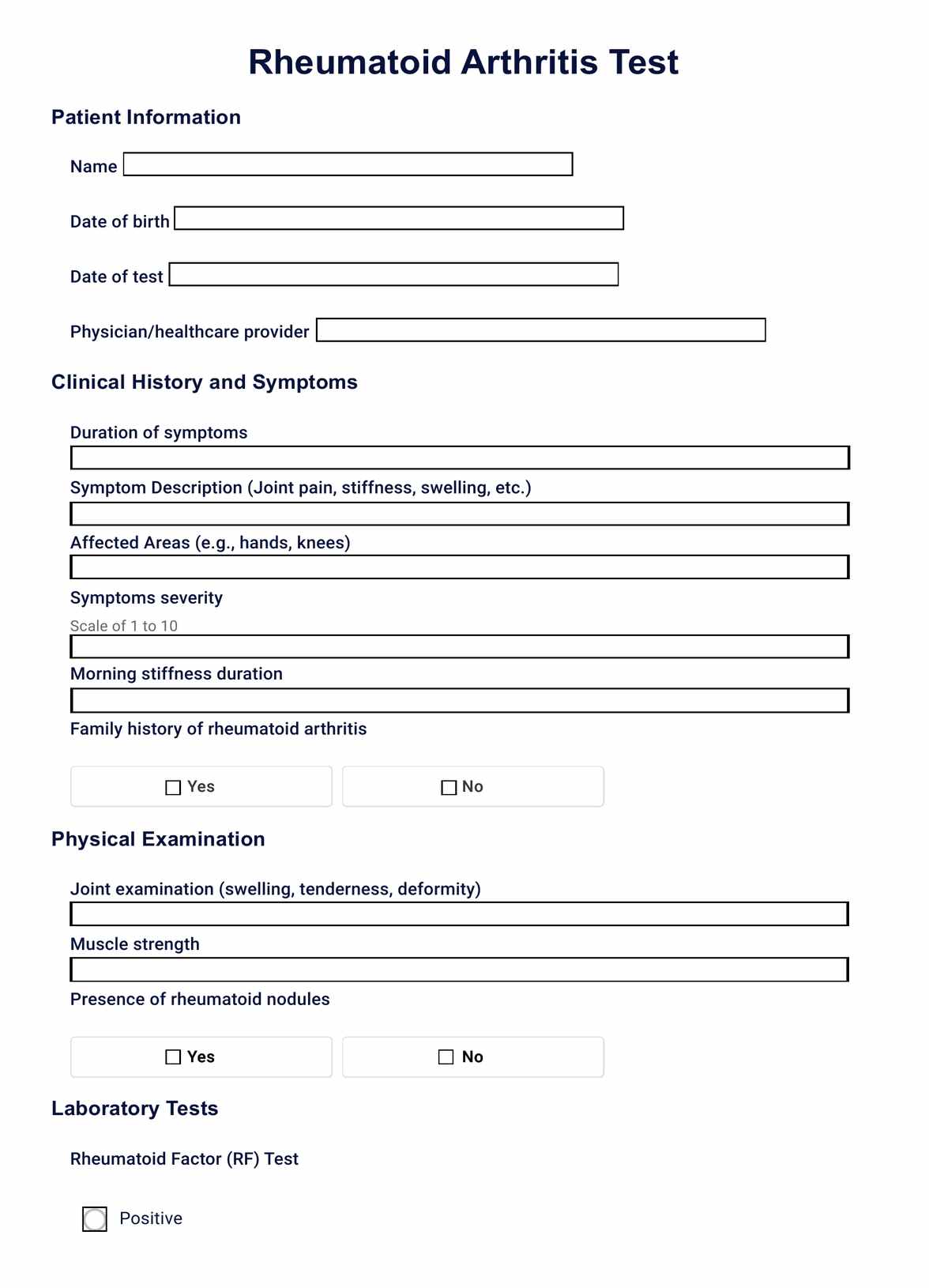 Rheumatoid Arthritis Test PDF Example