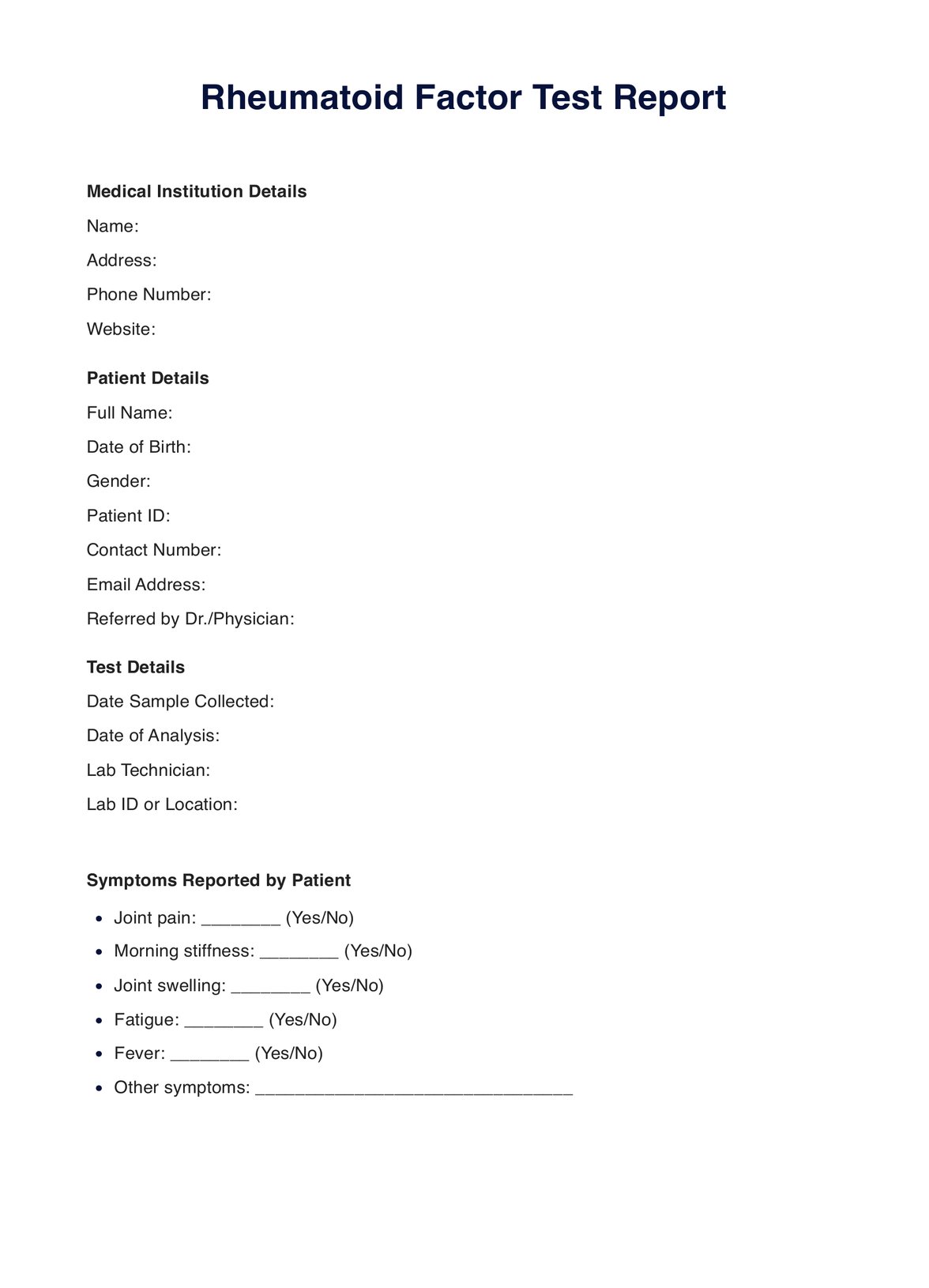 Rheumatoid Factor PDF Example