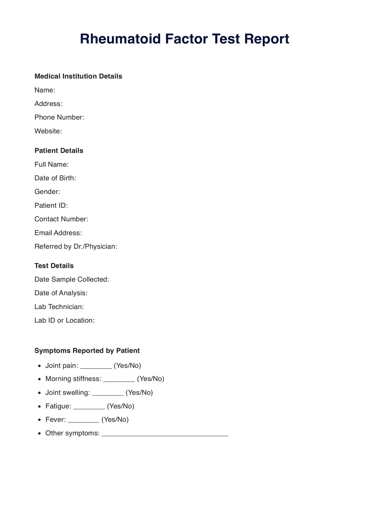 Rheumatoid Factor Chart Example Free PDF Download