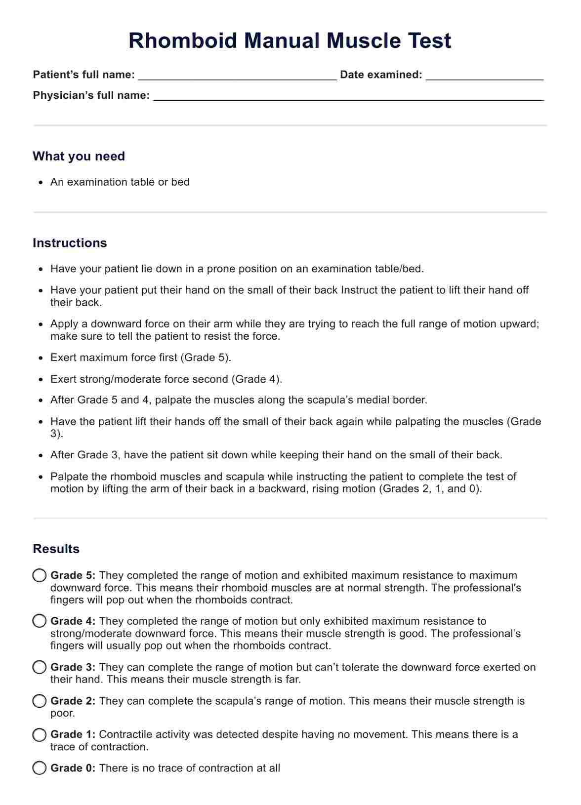 Rhomboid Manual Muscle Test PDF Example