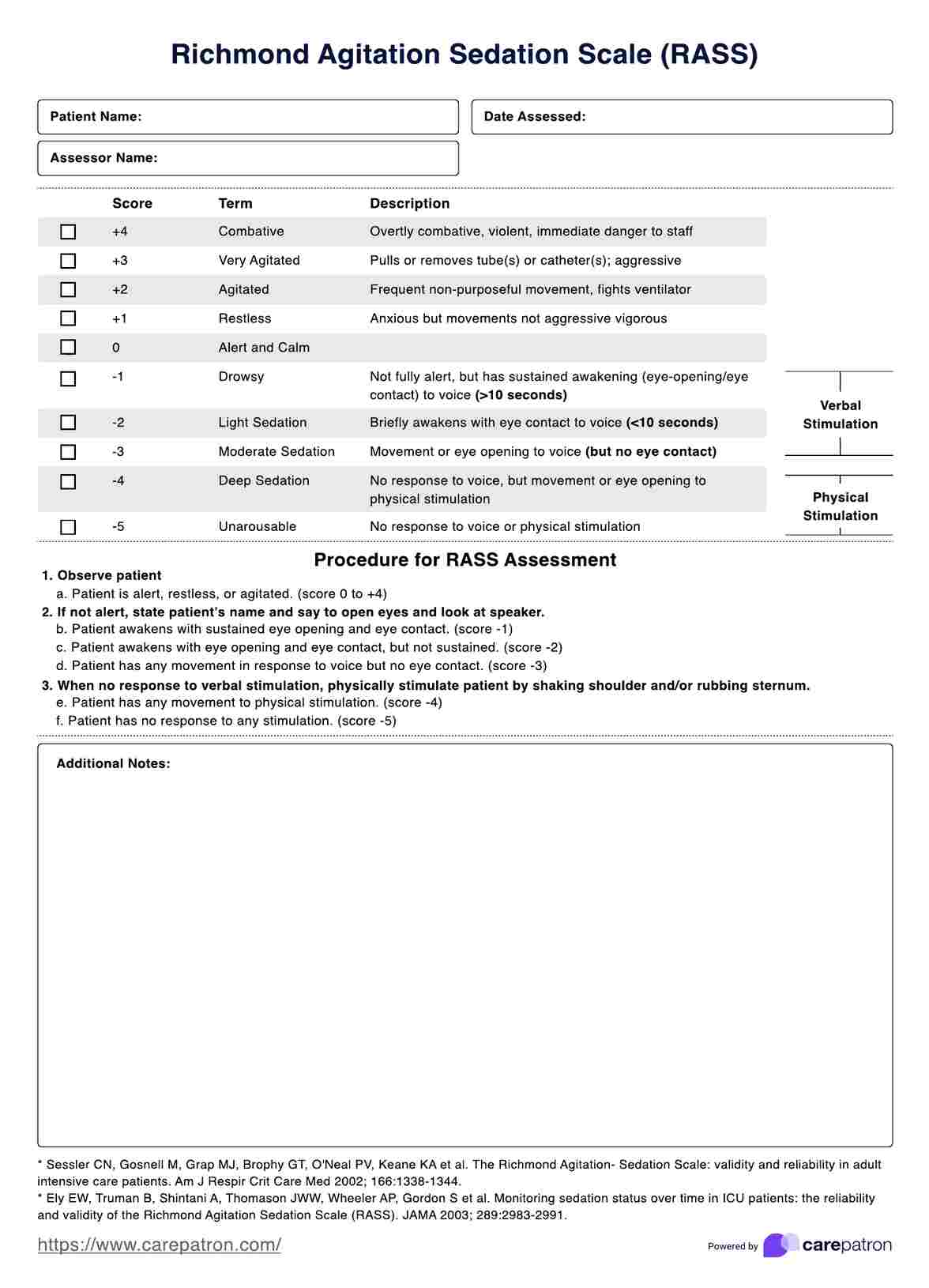 Richmond Agitation Sedation Scale (RASS) PDF Example