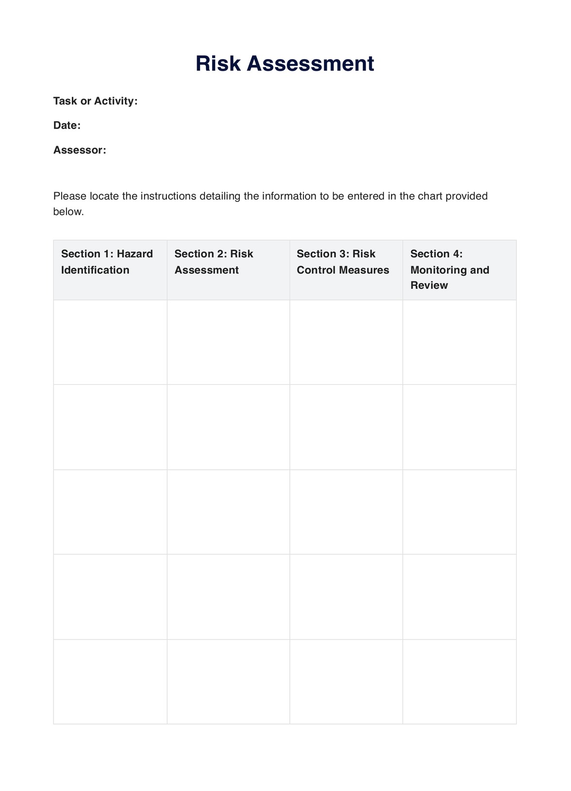 Risk Assessment Template PDF Example