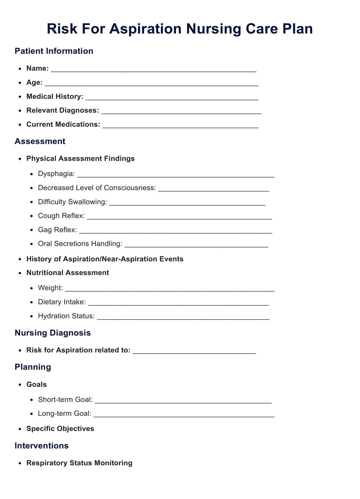 Risk For Aspiration Nursing Care Plan PDF Example