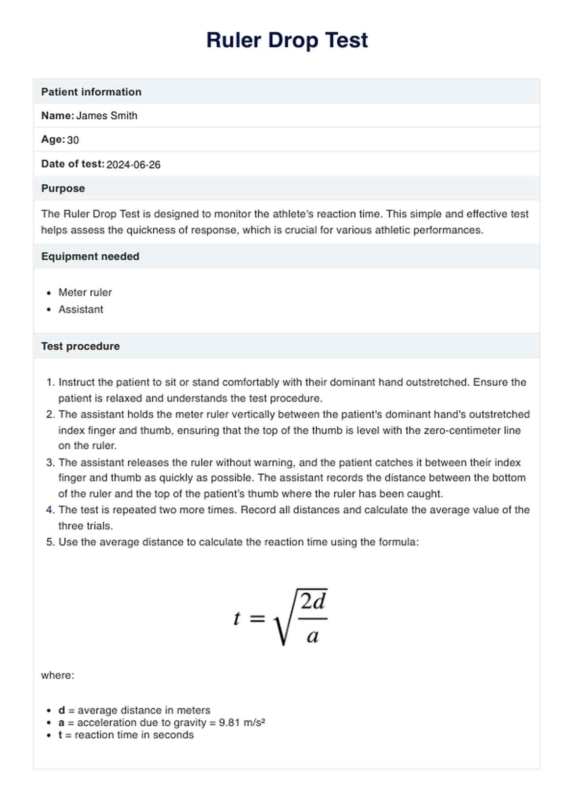 Prueba de caída de regla PDF Example