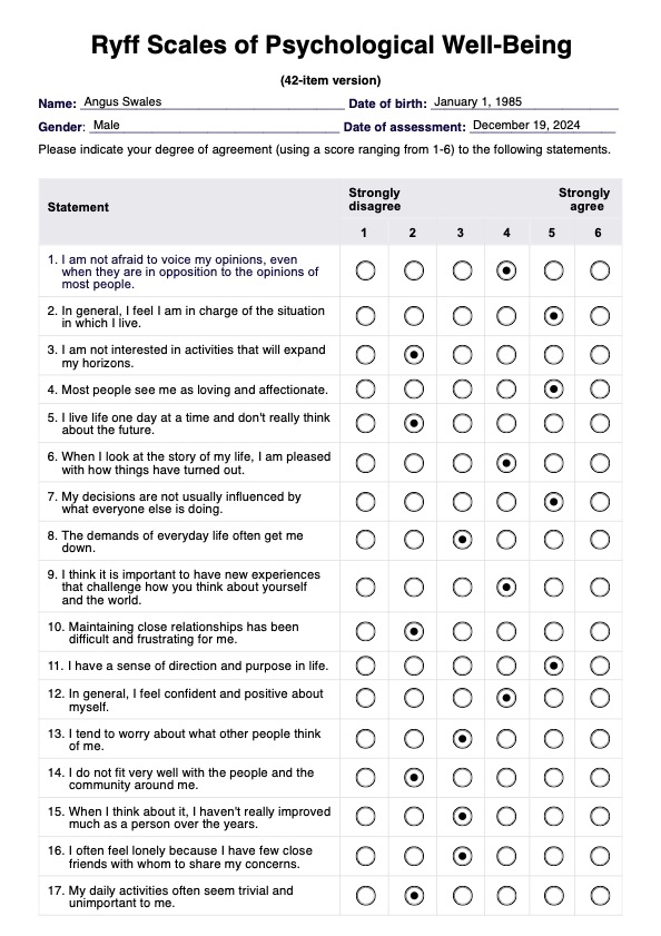 Ryff Scales of Psychological Well-Being PDF Example