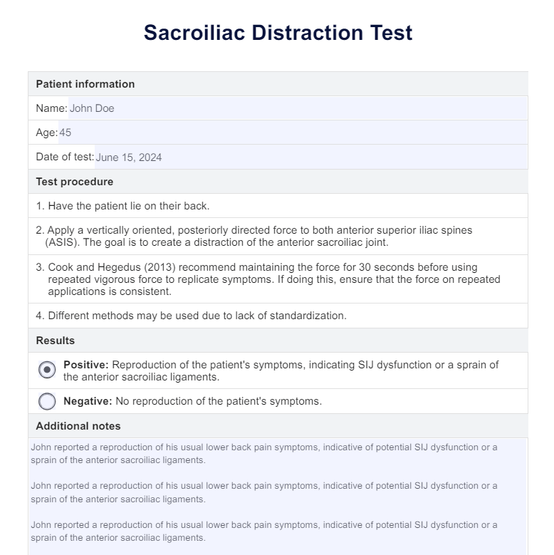 Sacroiliac Distraction Test PDF Example