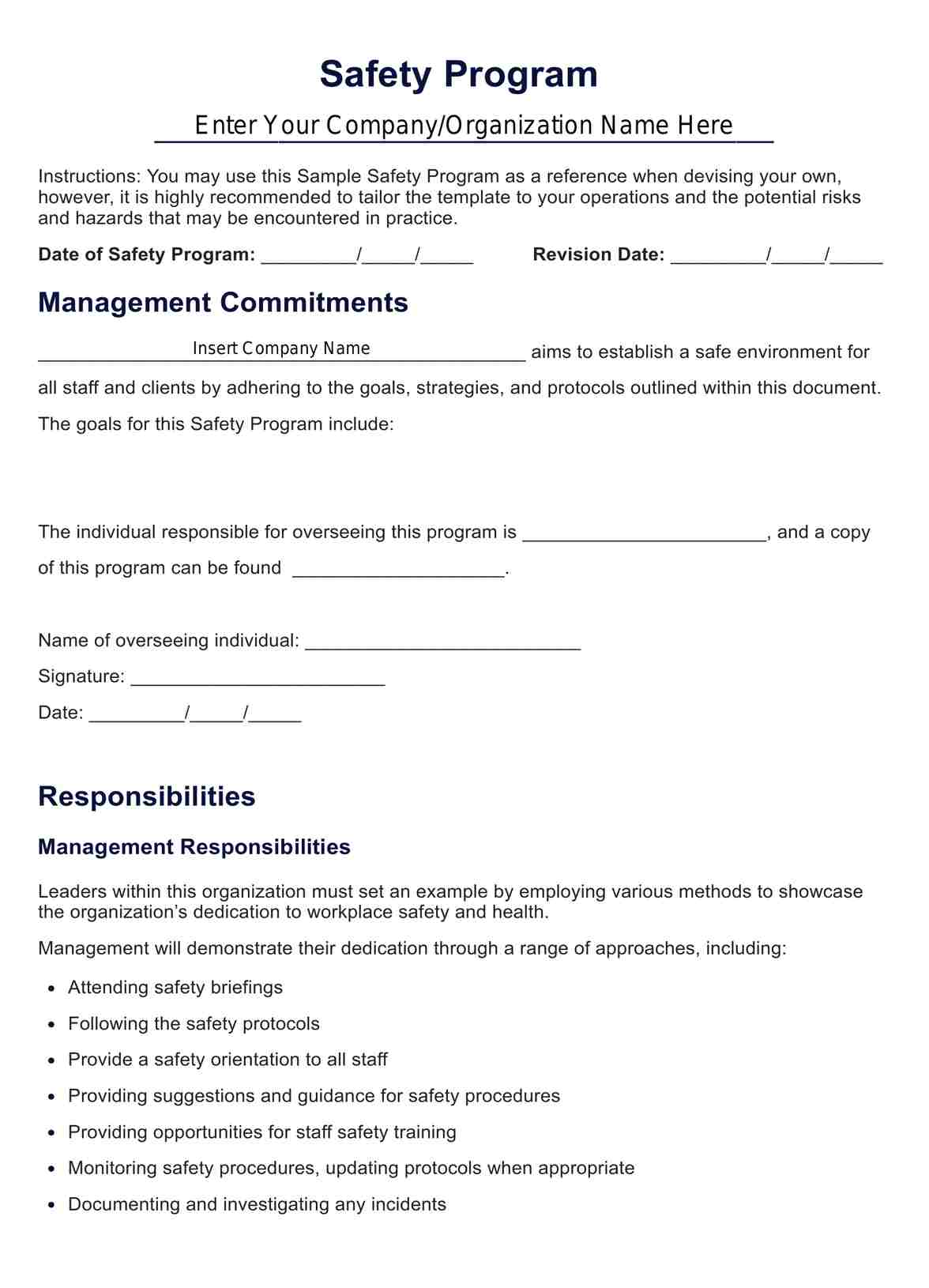 Safety Program Template PDF Example