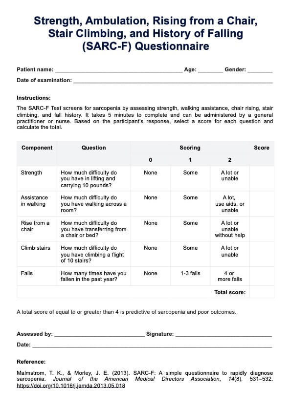 SARC-F Questionnaire PDF Example