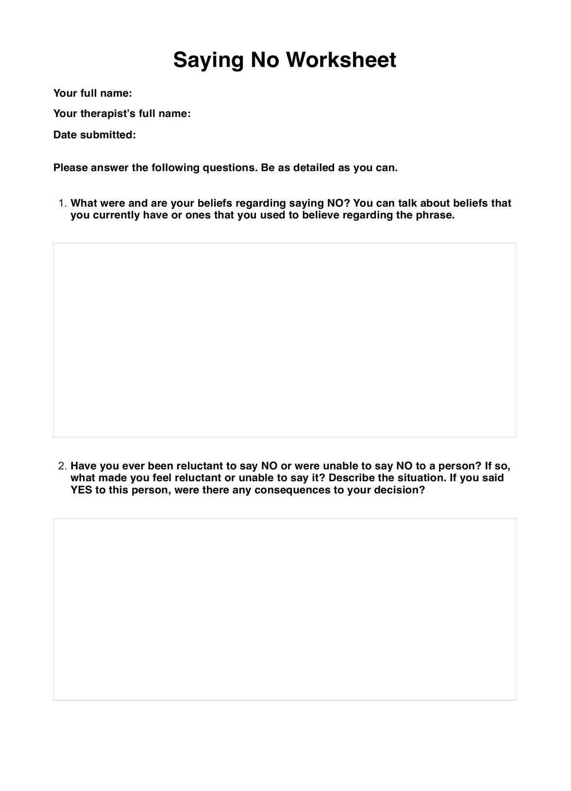 Saying No Worksheet PDF PDF Example