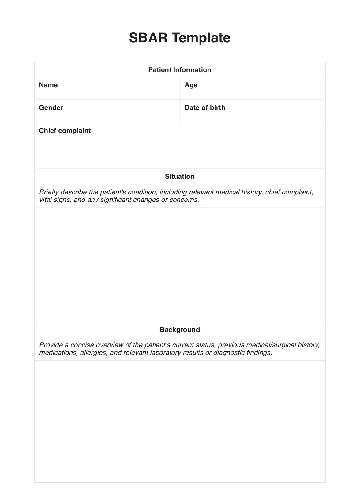 SBAR templates PDF Example