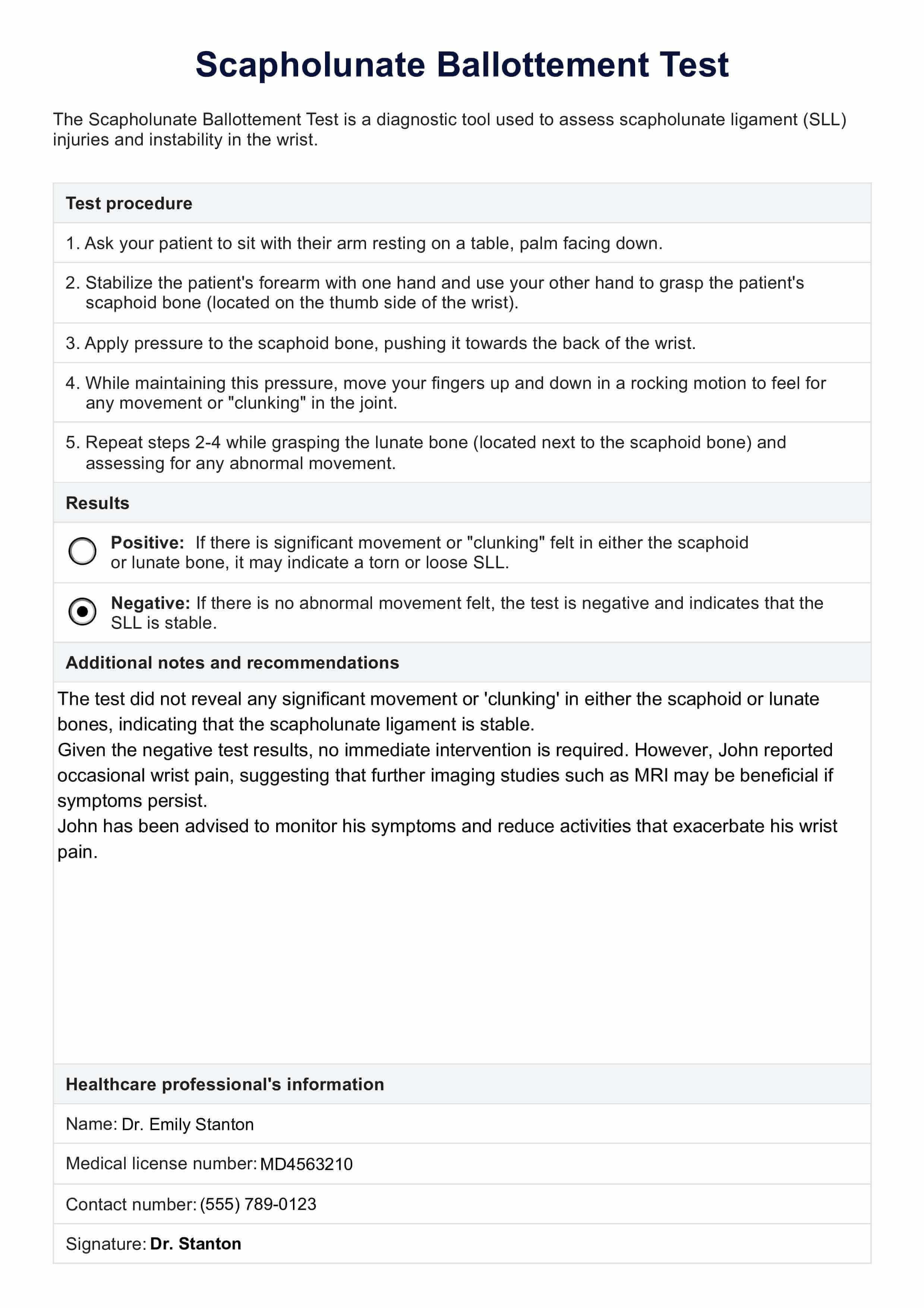 Scapholunate Ballottement Test PDF Example