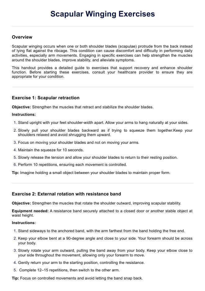 Scapular Winging Exercises PDF Example