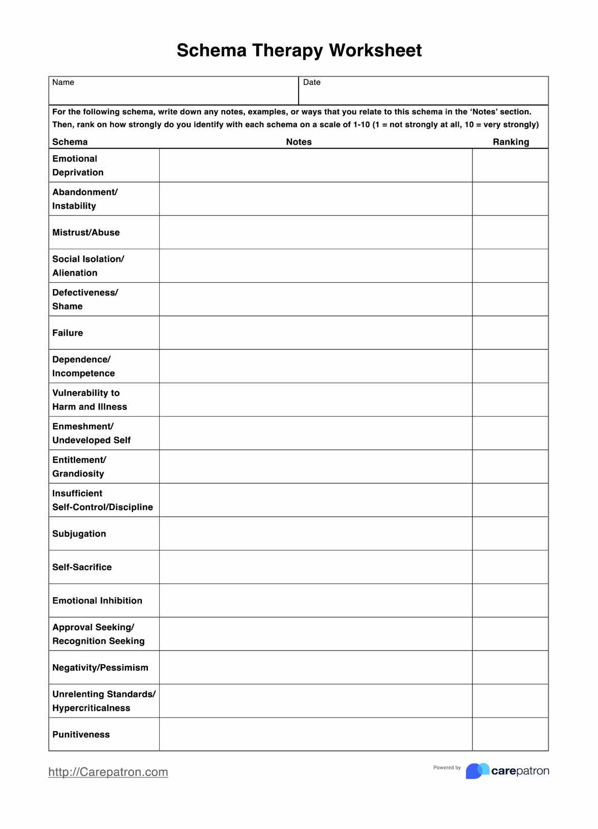 Schema Therapy Worksheets PDF Example