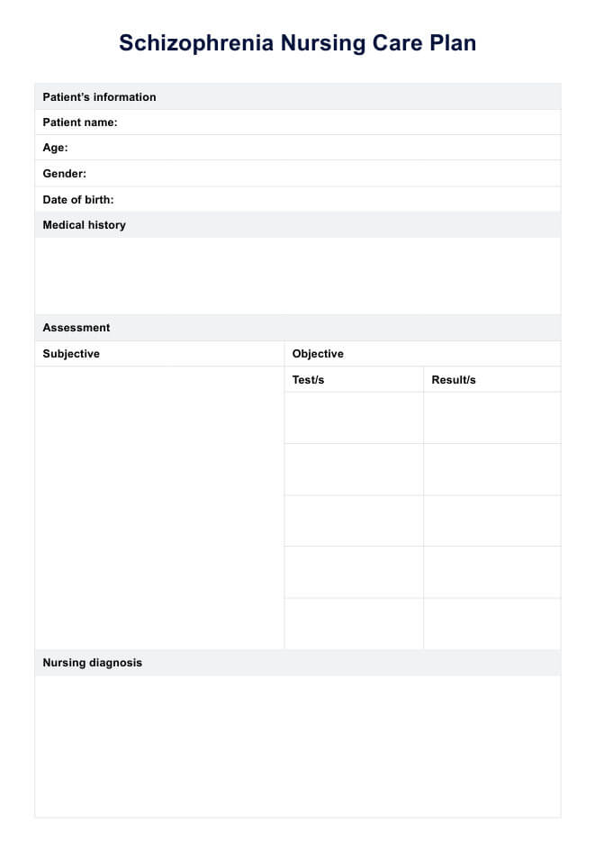 Skitsofrenian hoitosuunnitelma PDF Example