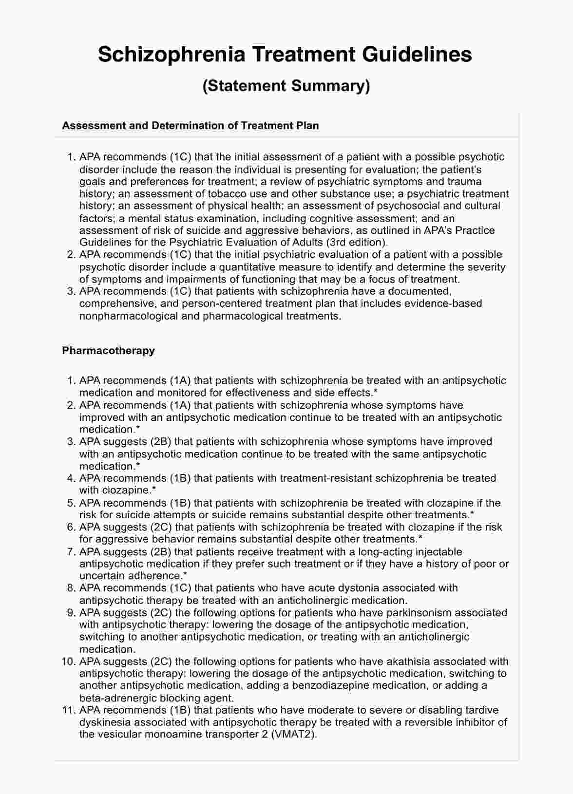 Schizophrenia Treatment Guidelines PDF Example