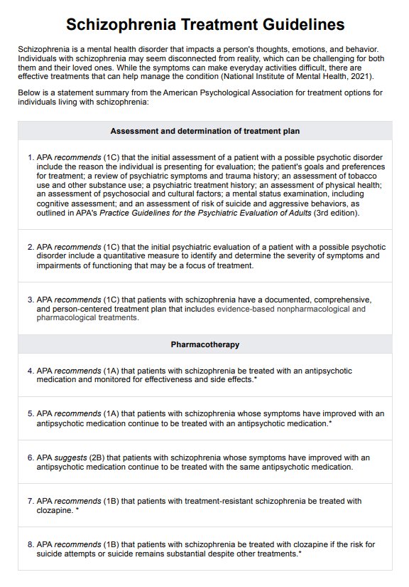 Schizophrenia Treatment Guidelines PDF Example