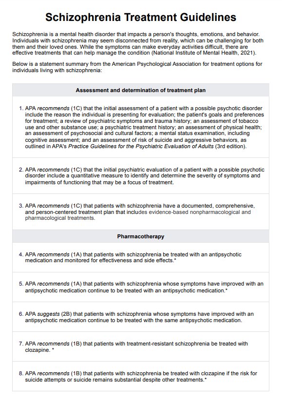 Schizophrenia Treatment Guidelines PDF Example