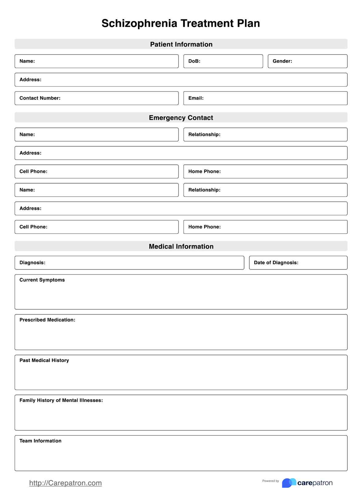 Schizophrenia Treatment Plan PDF Example