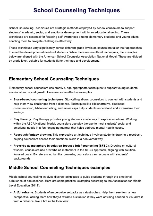 School Counseling Techniques PDF Example