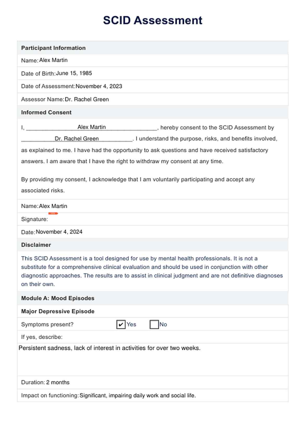 SCID Assessment (SCID-5-CV) & Example | Free PDF Download