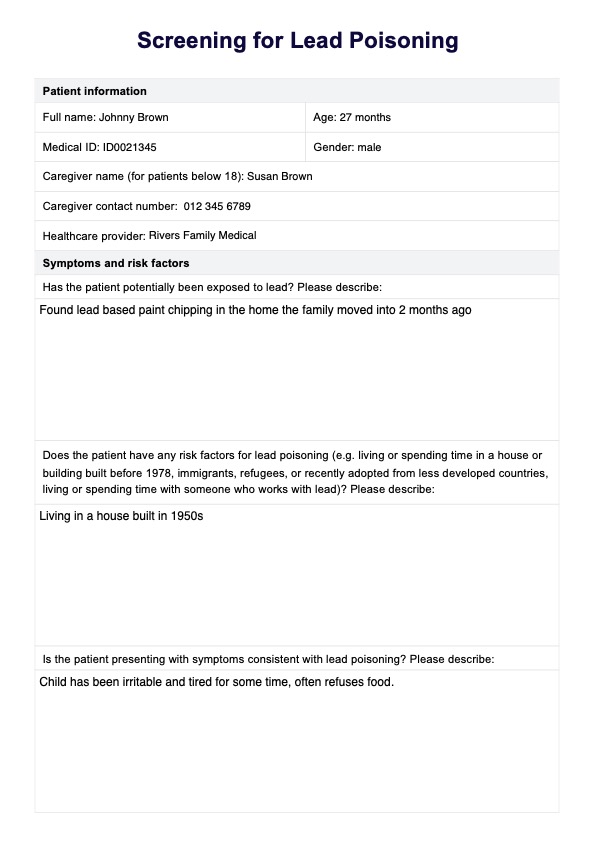 Screening for Lead Poisoning PDF Example