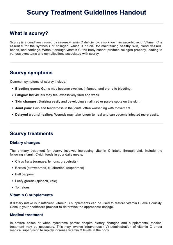 Scurvy Treatment Guidelines Handout PDF Example