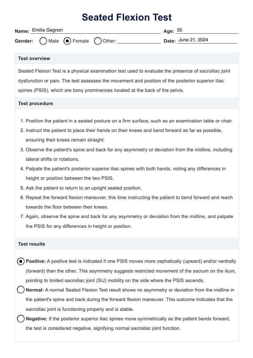 Seated Flexion Test PDF Example