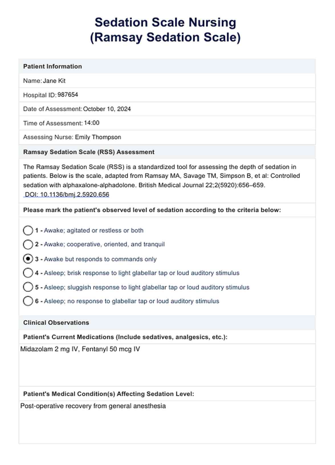 Sedation Scale Nursing & Example | Free PDF Download