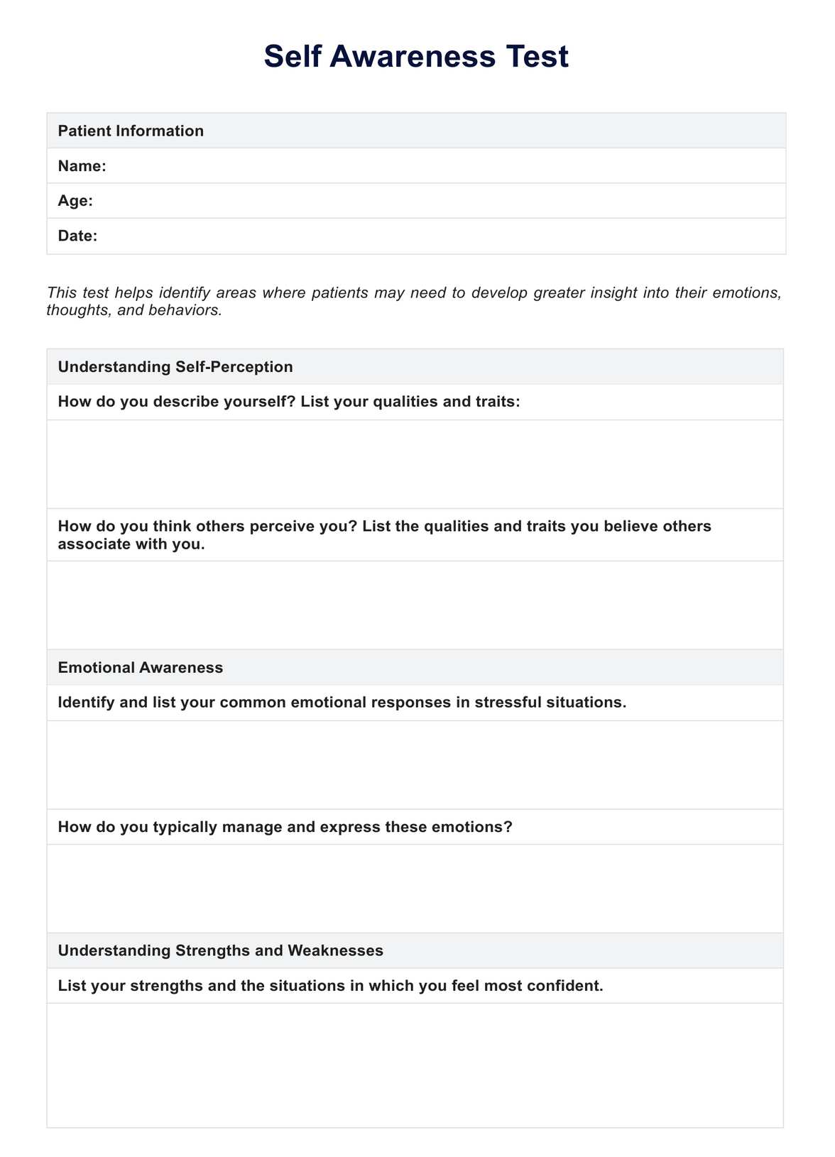Self-Awareness Test PDF Example