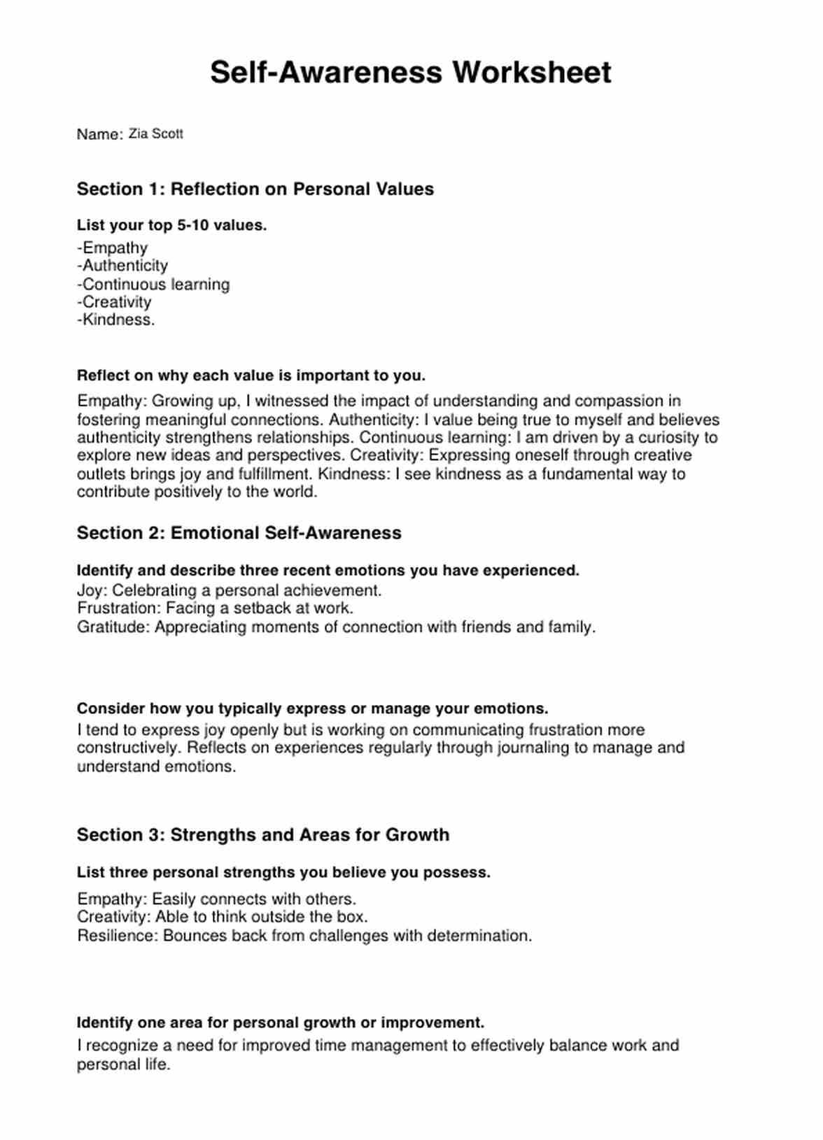 Self Awareness PDF PDF Example