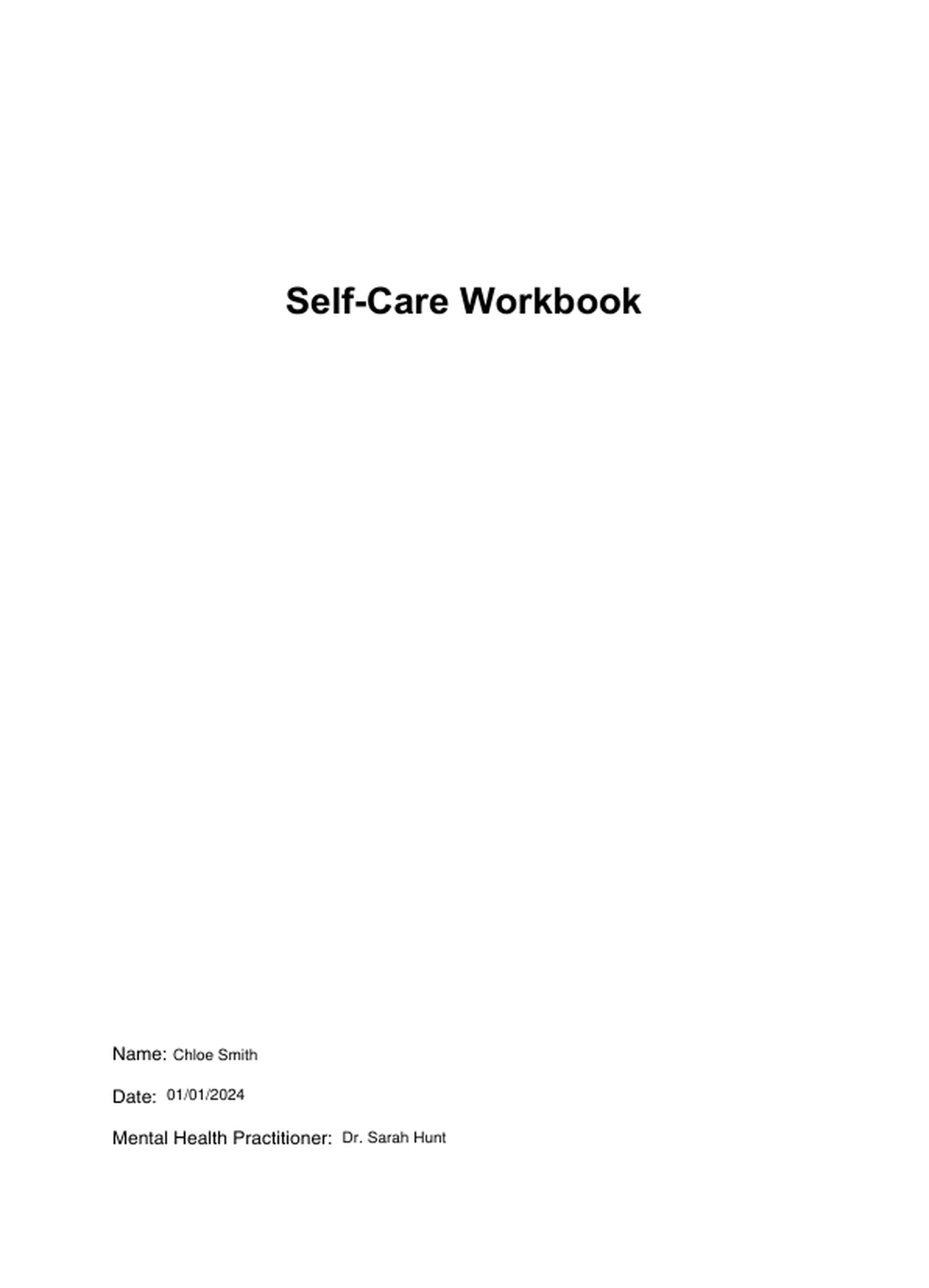 Self-Care Workbook PDF Example