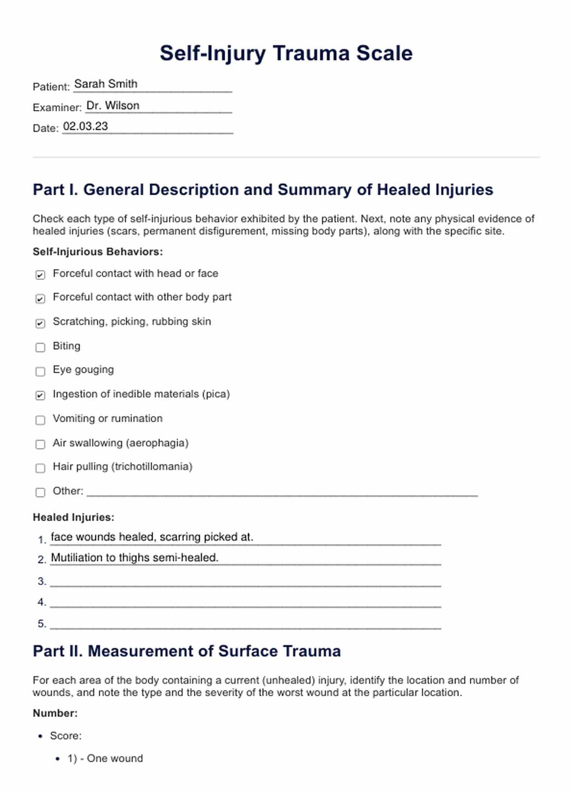 Self Injury Trauma Scale PDF Example
