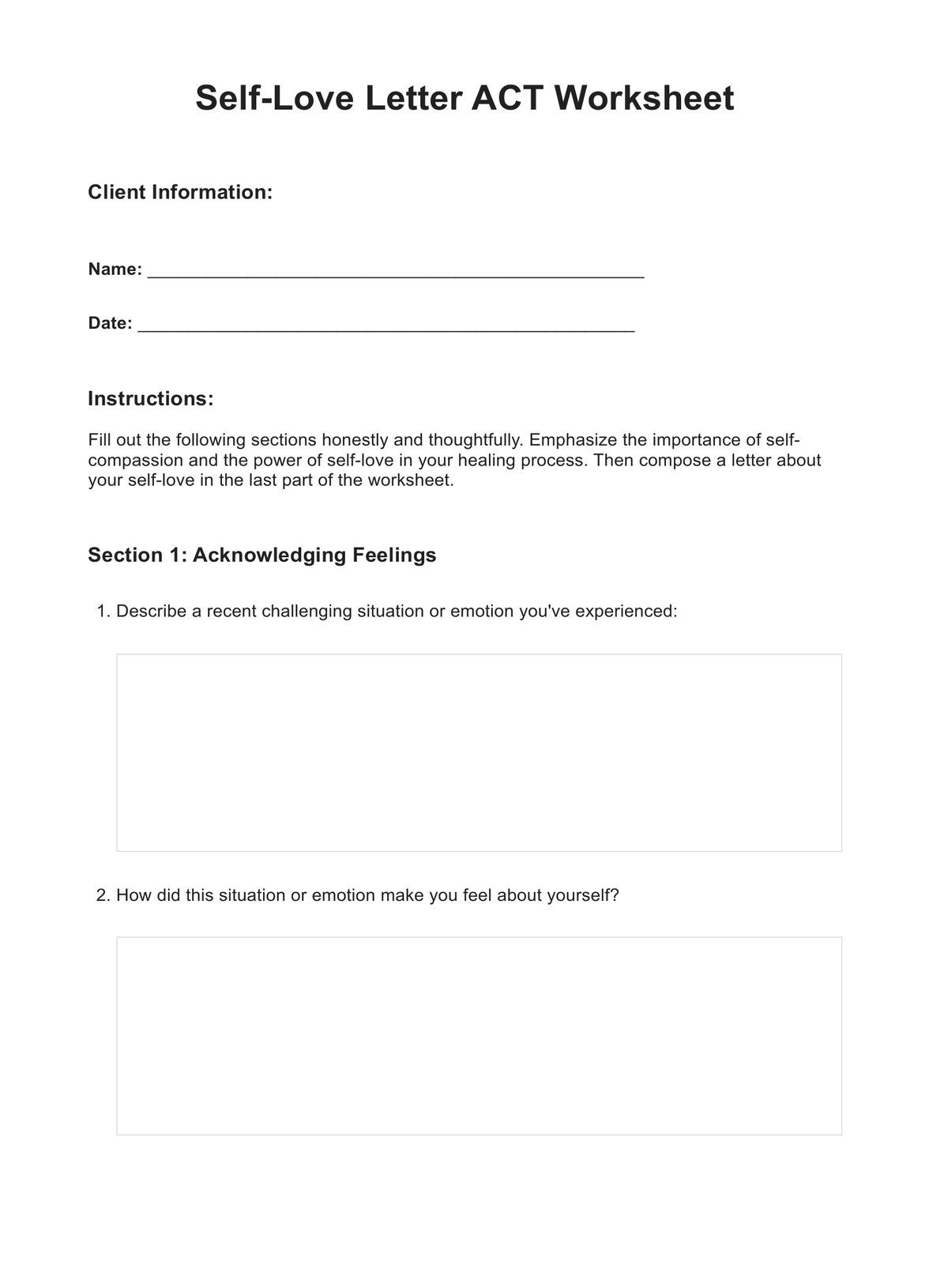 Self-Love Letter ACT Worksheet PDF Example