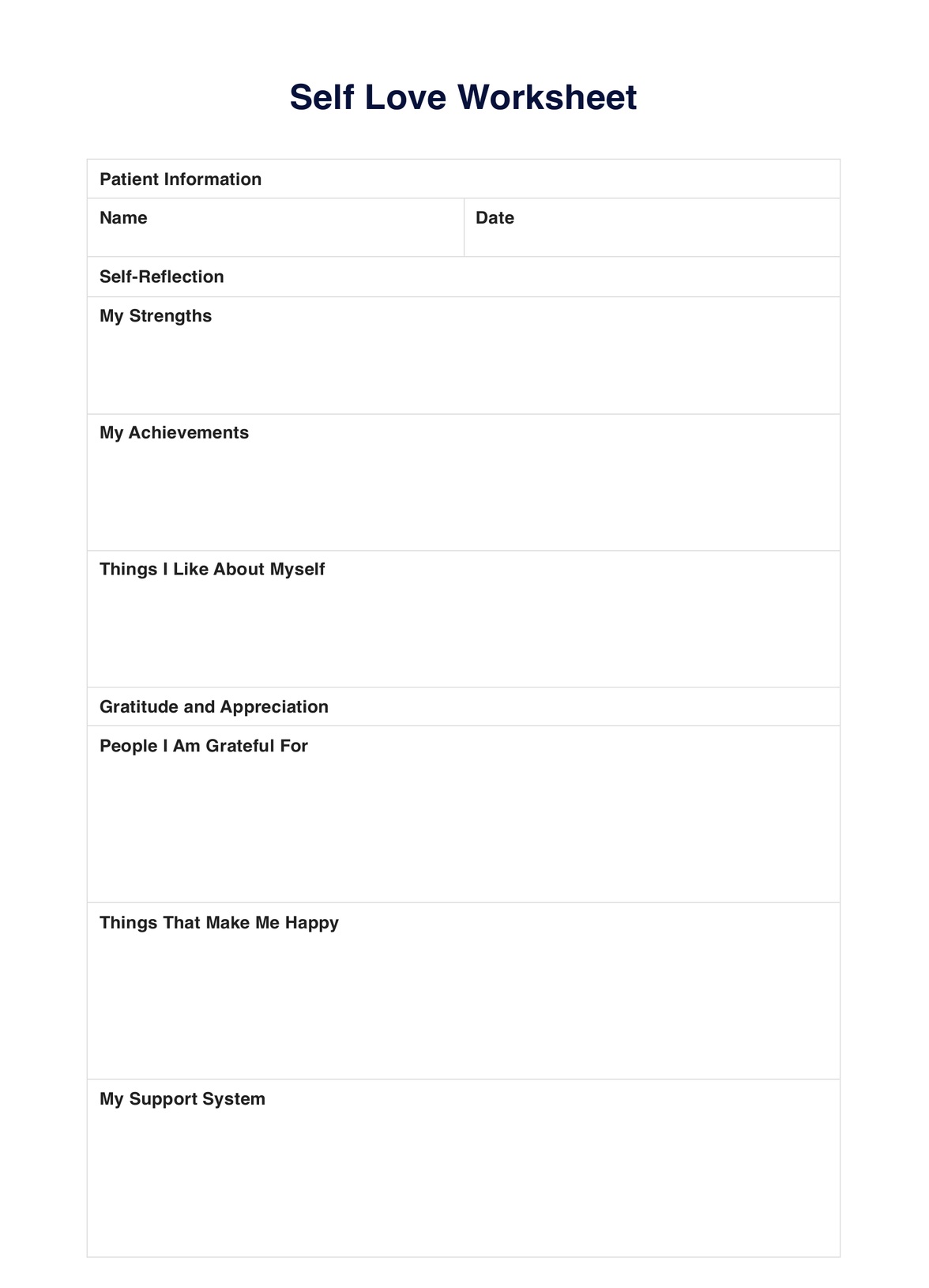 Self Love Worksheets PDF Example