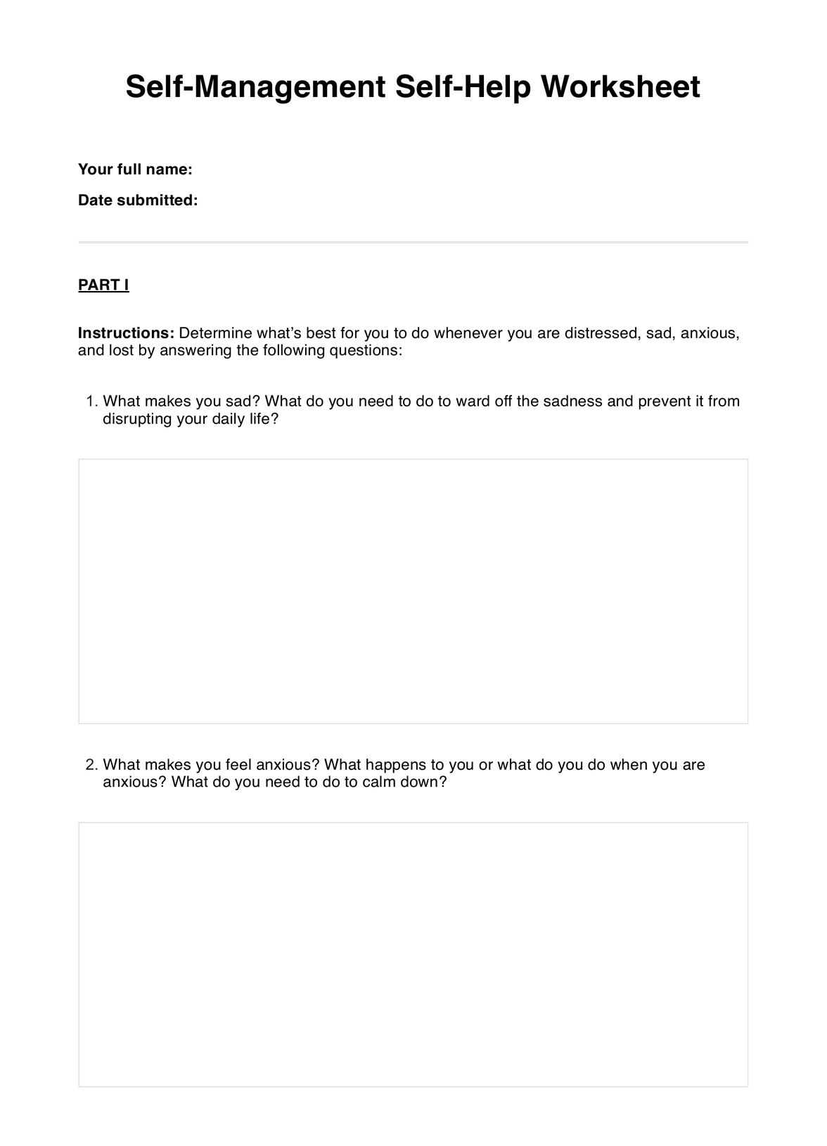 Self-Management Self-Help Worksheet PDF Example