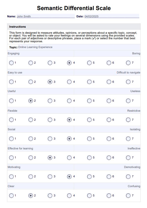 Escala de diferencial semántico PDF Example