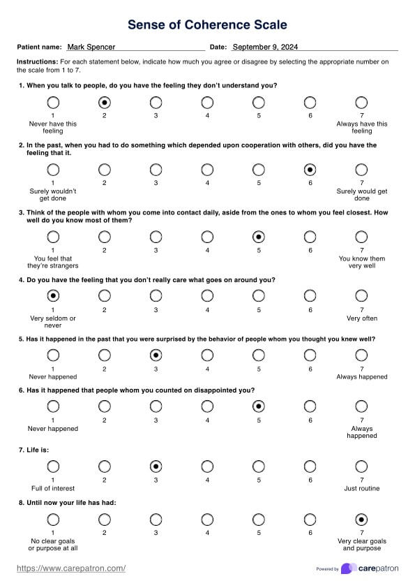 Sense of Coherence Scale PDF Example