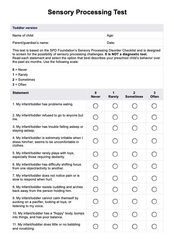 Sensory Processing Disorder Test PDF Example