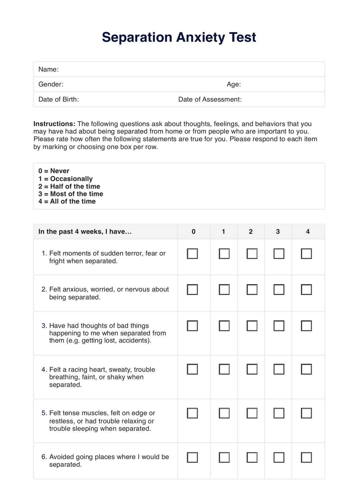 Separation Anxiety Test PDF Example