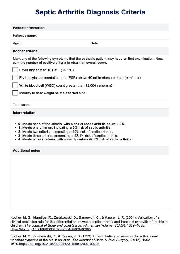 Criterios de diagnóstico de artritis séptica PDF Example