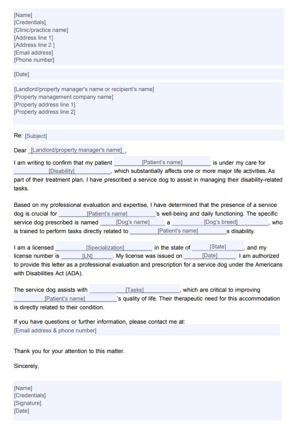Service Dog Letter For Housing PDF Example