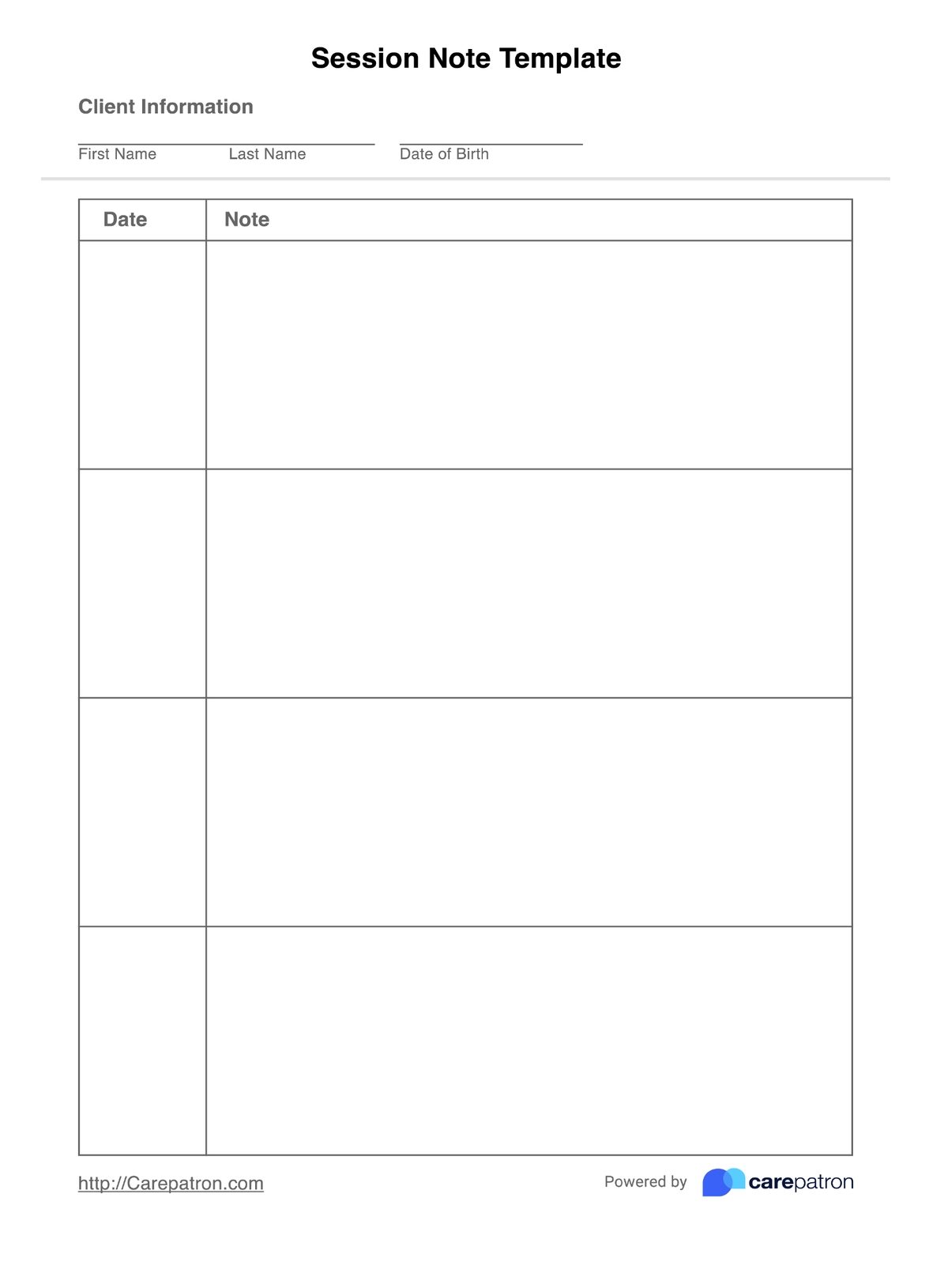 Session Notes Template PDF Example