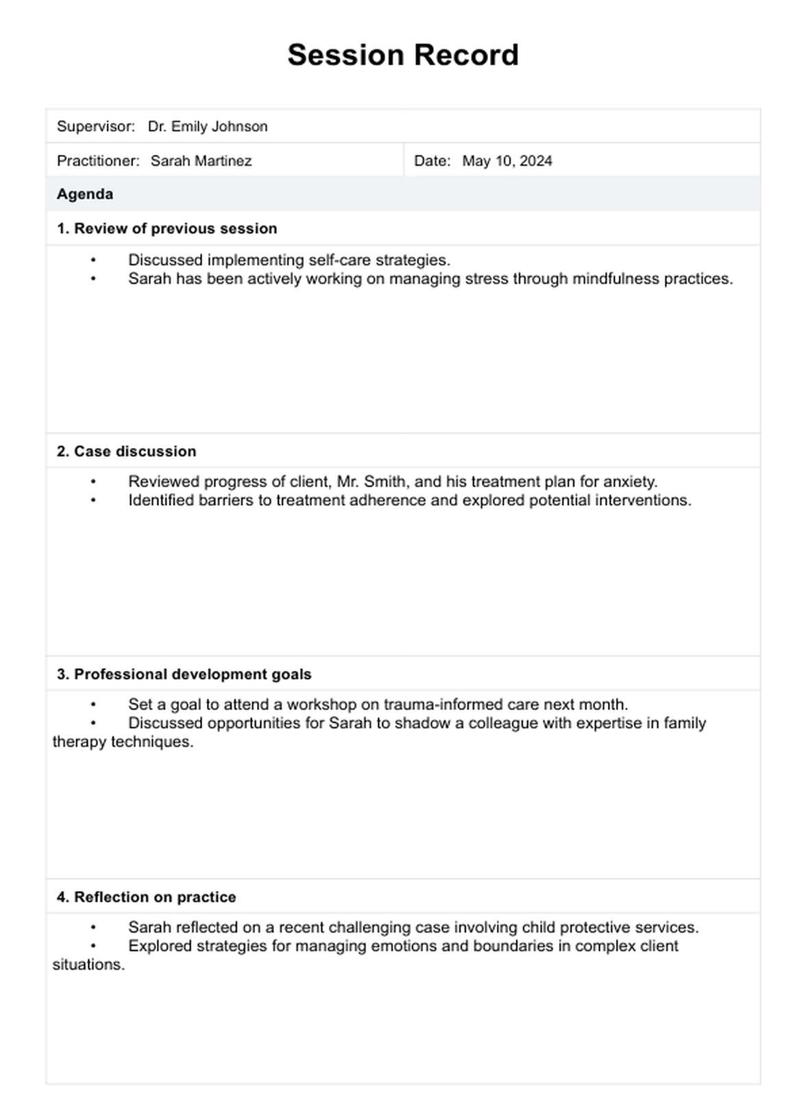 Supervision Template Social Work PDF Example