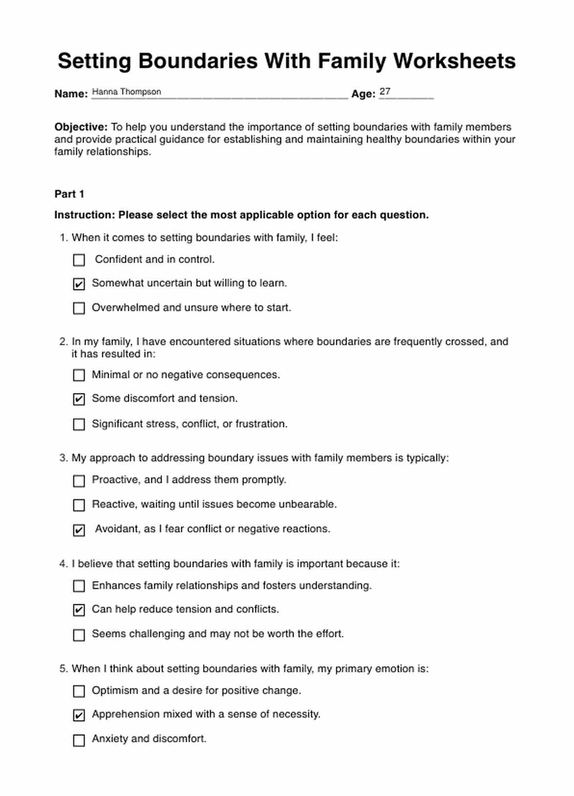 Setting Boundaries With Family Worksheets PDF Example
