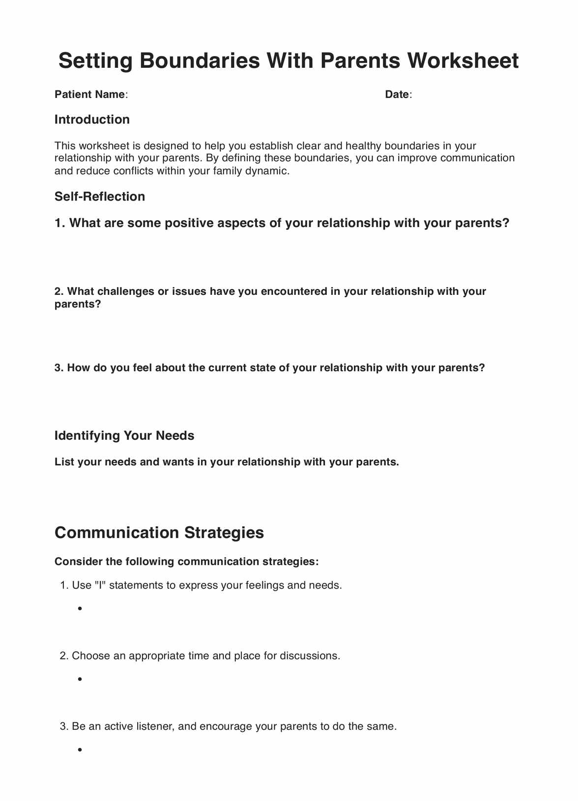 Setting Boundaries With Parents Worksheets PDF Example