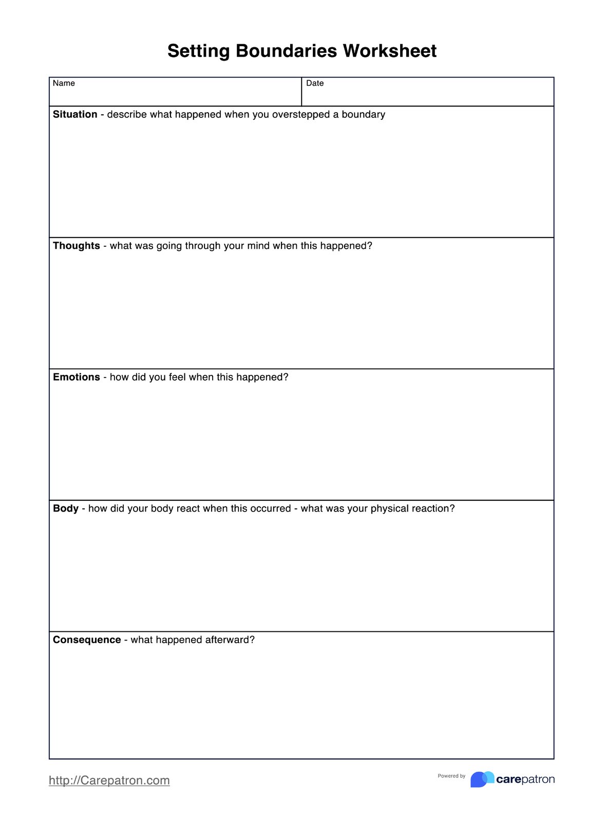 Setting Boundaries Worksheets PDF Example