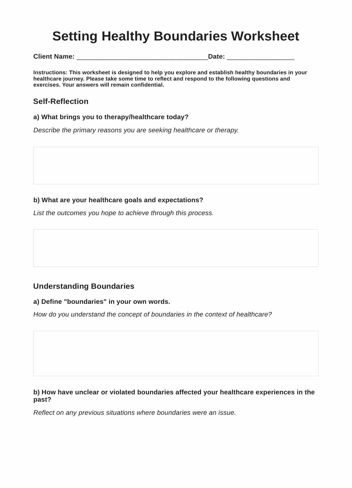 Setting Healthy Boundaries Worksheets PDF Example